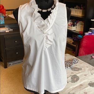 Ann Taylor White ruffle sleeveless blouse